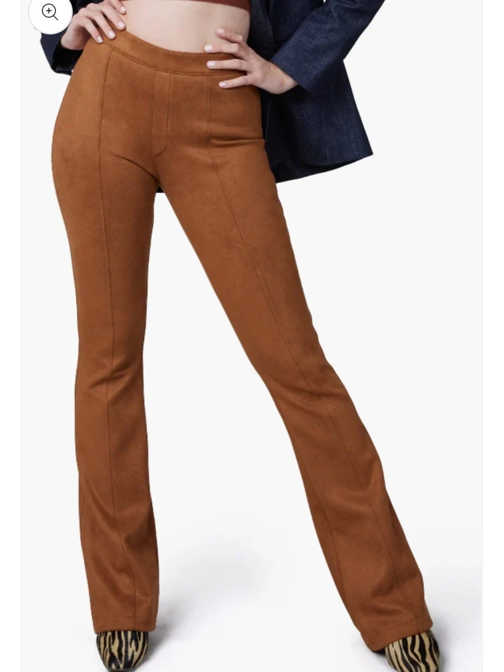 NWOT SPANX Faux-Suede Flare Pants in Cognac Brown